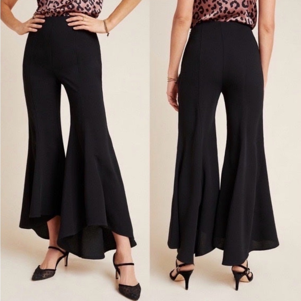 Anthropologie Zinnia Flare Tulip Hem Black Trousers